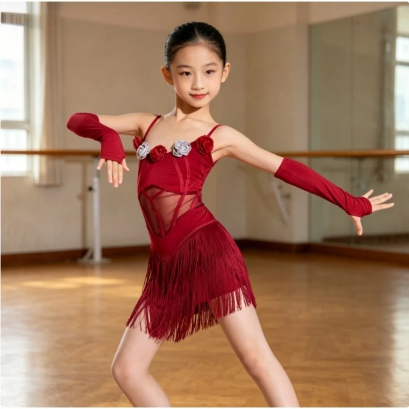 

Girls Fringe Latin Ballroom Dance Dress Kids Tassel Costume Rumba Cha Cha Samba Tango Competition Practice Wear Dancewear
