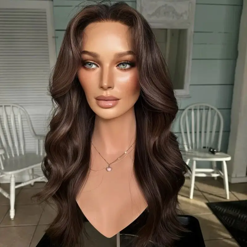 لينة الجسم Wavw شعر مستعار 13x4 أومبير براون الكستناء Balayage شعر مستعار الاصطناعية الدانتيل شعر مستعار أمامي مع الكثافة الطبيعية ألياف مقاومة للحرارة #5