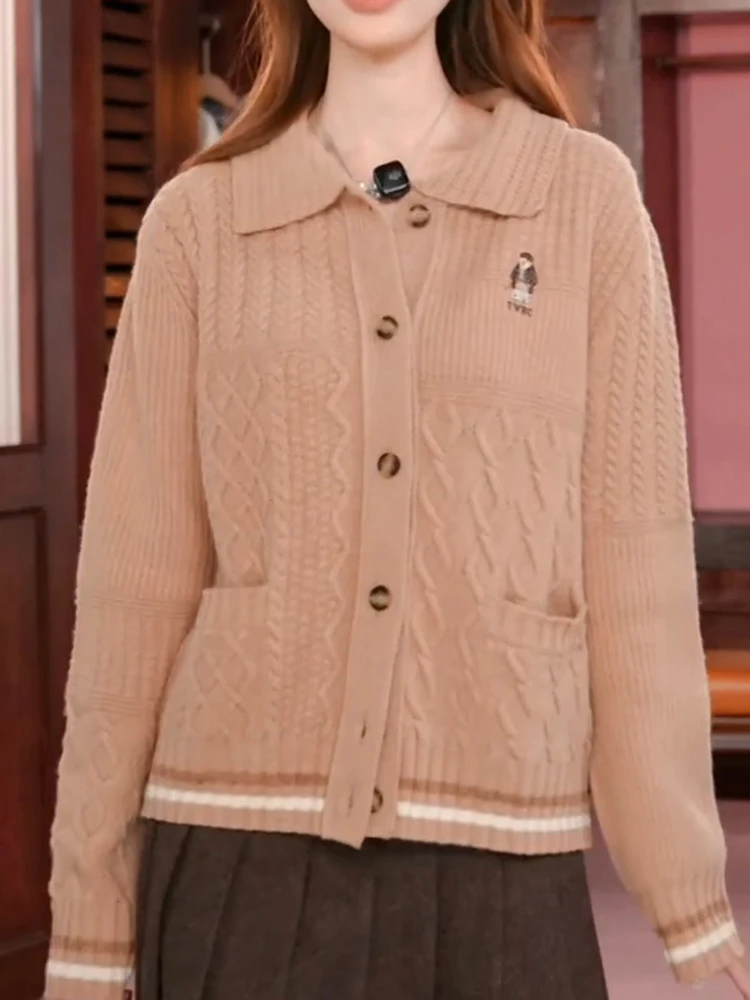 

Korean Sle Knitted Open Cardigan Autumn New Faionable Large Size Brown Twist Commute Top Warmth Emitting Long Sve Woolen