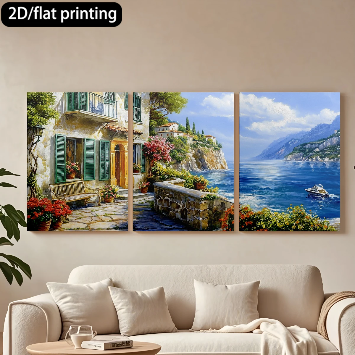 

3pc wooden frame canvas decorative paintingCozy coastal home, colorful blooms.Corridor bedroom decoration