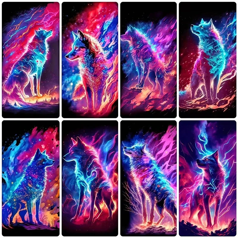 Lightning Wolves Diamond Painting Large Cross Stitch Embroidery Kit 5D Diy Colorful Animals Full Drill Diamond Mosaic Decor S531