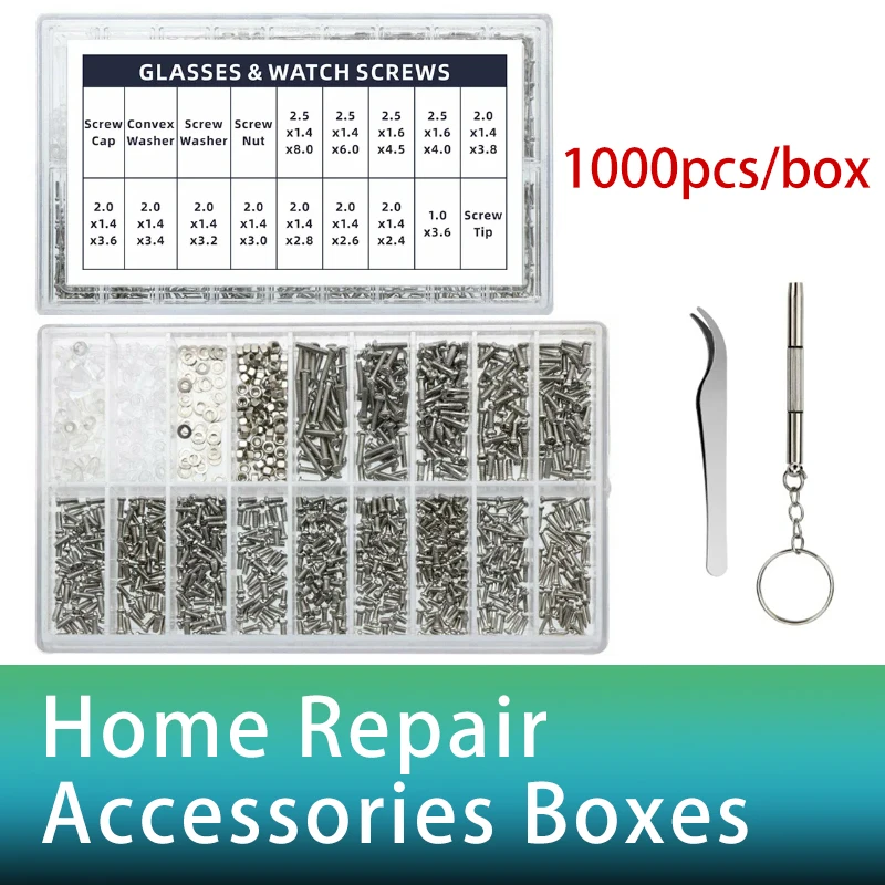 1000pcs/box temples, nose pads, Phillips screws, kits, home repair boxes, combo sets, glasses, clocks and accessories