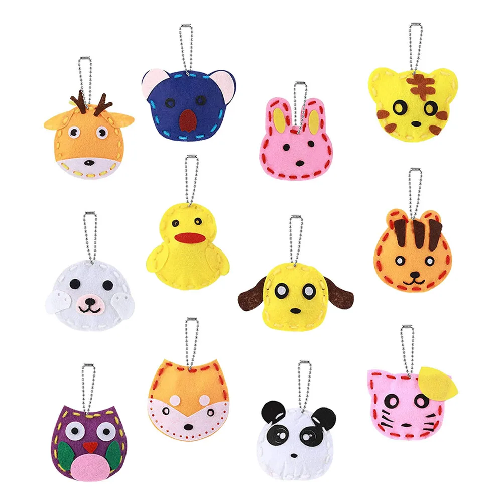 Kit de 12 Peças de Pingentes em Forma de Animais para DIY, Ornamento para Mochila, Decoração de Bolsa em Tecido Não Tecido, Artesanato Educacional para Crianças