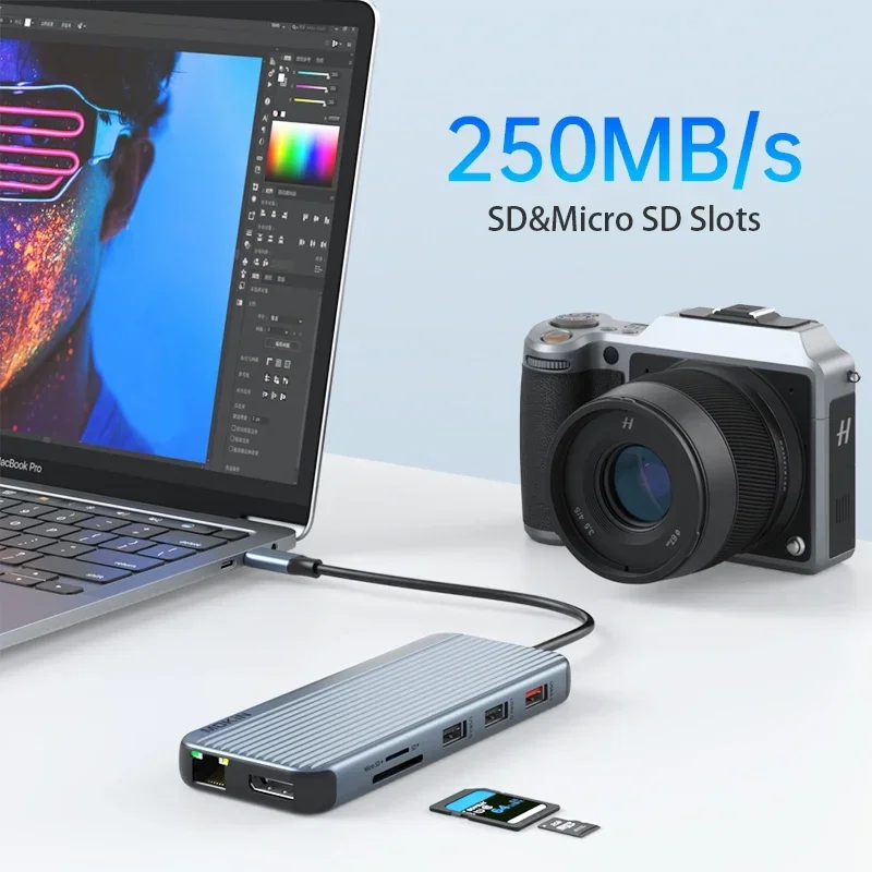 MOKiN 12 in 1 Docking Station USB C Hub USB3.1 HDMI 4K60Hz PD 100W RJ45 1Gbps Audio for MacBook Air/Pro iPad Thunderbolt Laptop