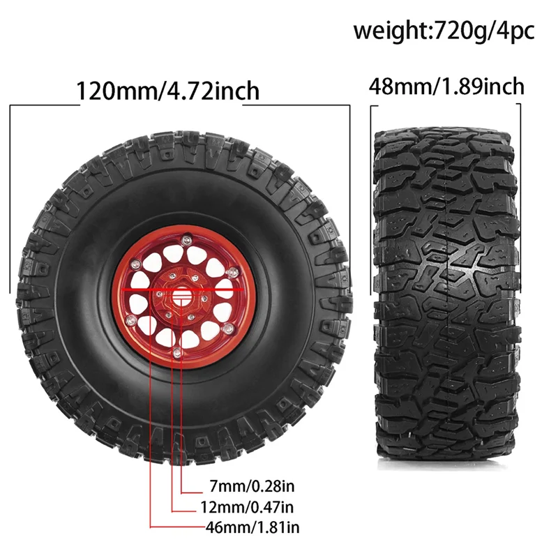 

【USB-C Cable】4Pcs 120Mm 1.9Inch Beadlock Wheel Rim Rubber Tire Set For 1/10 RC Crawler Car Axial SCX10 Pro Capra TRX4 D90