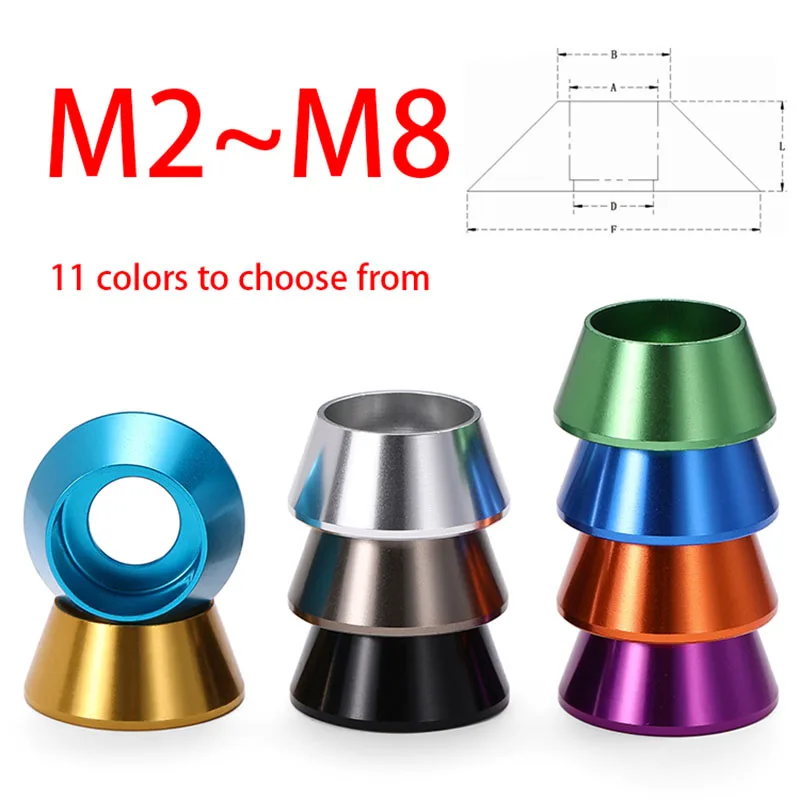 1/2/5/10PCS M2 M2.5 M3 M4 M5 M6 M8 Anodized Color Aluminum Hexagonal Socket Washers Cup Washers