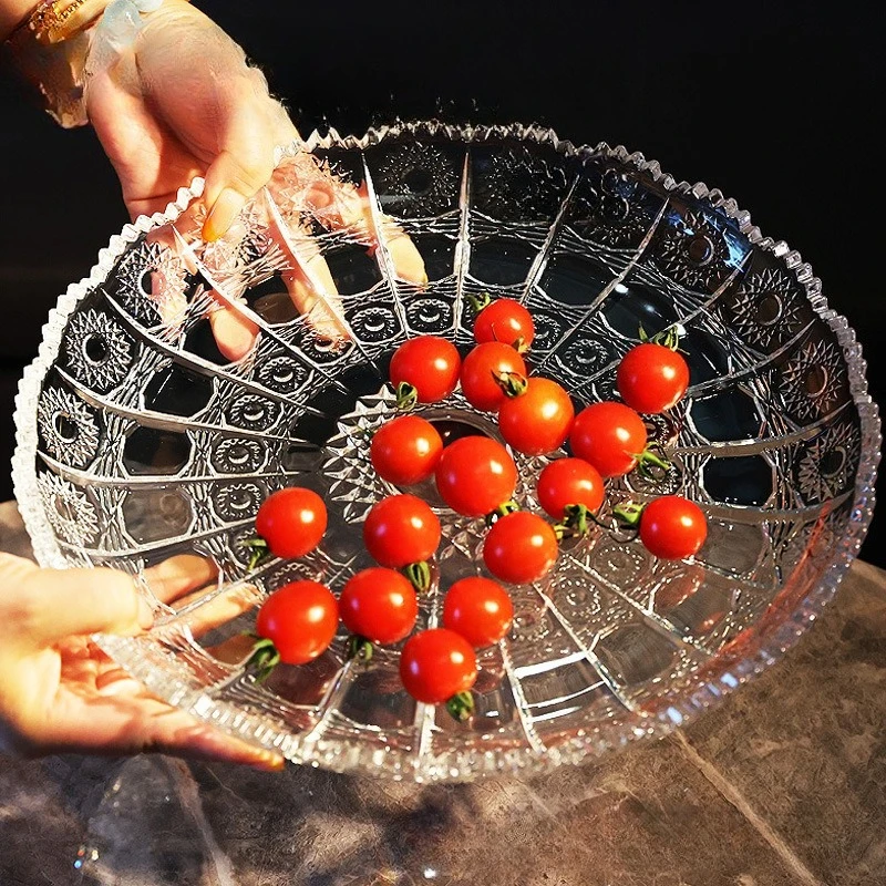 

Crystal glass household carved fruit plate, salad plate, tea plate ornament