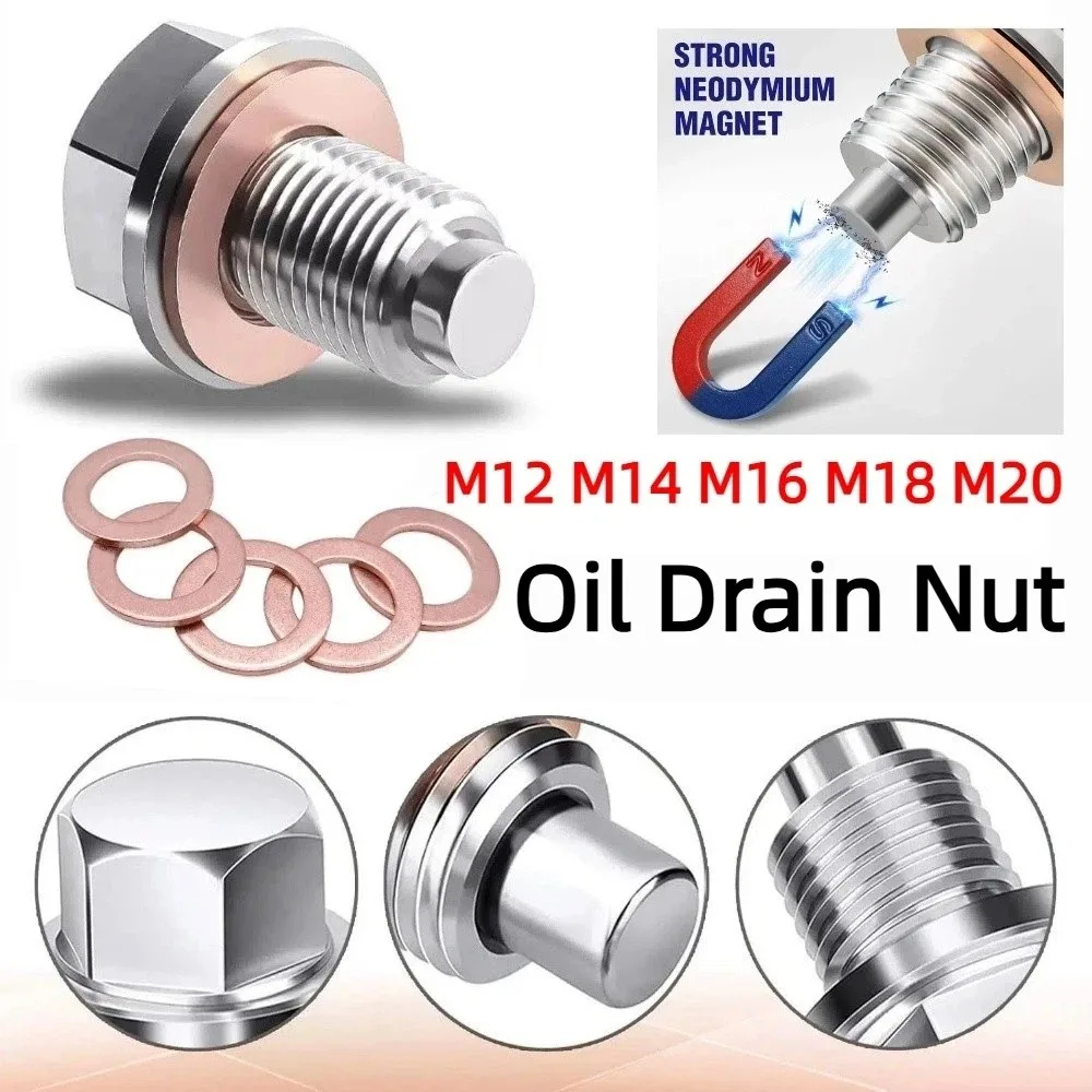 

M12 M14 M16 M18 M20 Magnetic Oil Drain Plug Stainless Steel Screw Nut Bolt Magnetic Oil Pan Plug Magnetic Copper Gasket