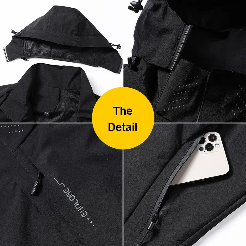 سترة رجالية بغطاء للرأس وسحاب مقاومة للرياح للتسلق في الهواء الطلق والمشي لمسافات طويلة وصيد الأسماك موضة بقصة ضيقة بلون سادة ملابس خارجية معطف كاجوال