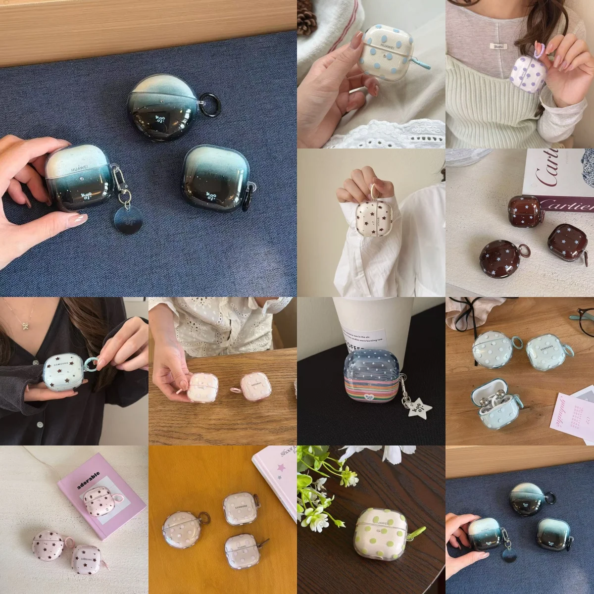 Cute Polka Dot Gradient Transparent Case For Samsung Galaxy Buds 4 Soft TPU Shockproof Earphone Cover With Keychain Anti-scratch