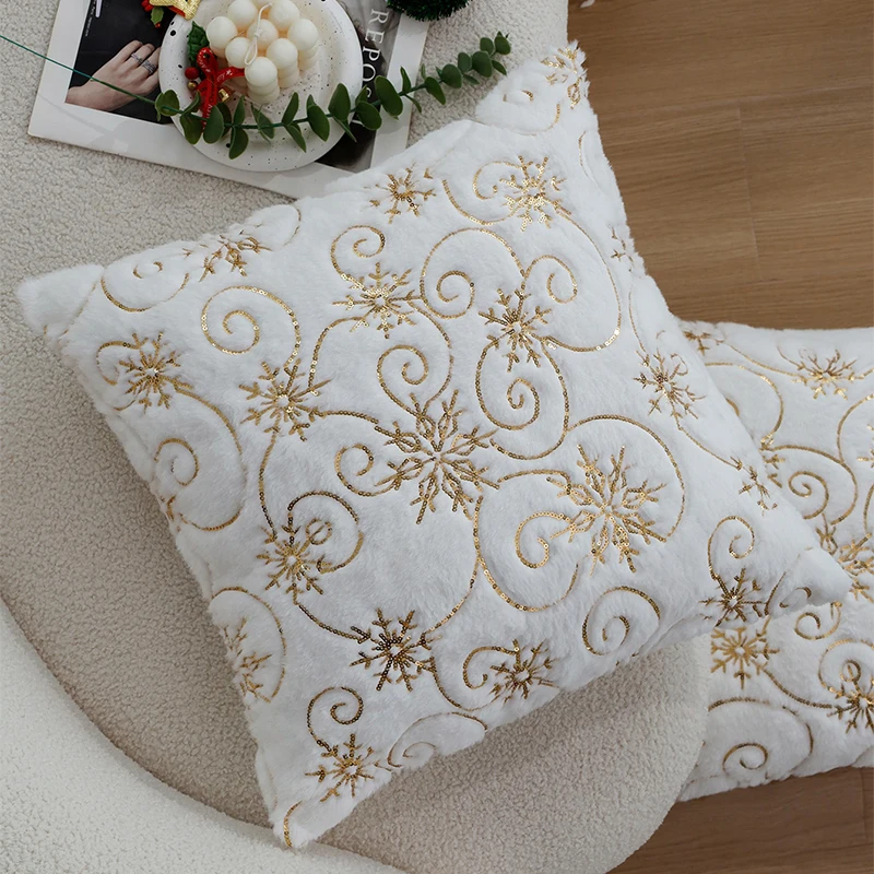 

Christmas Gold Christmas Snowflake Cushion Cover Suitable For Indoor Decoration Christmas Decorative Pillow Cover No Filler