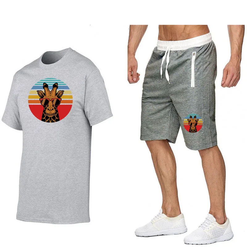 2 Piece Set Mens Outfits Cotton Tshirt Shorts Fashion Streetswear Summer Sport Suits Running Sportswear Jogging Track Suits Men