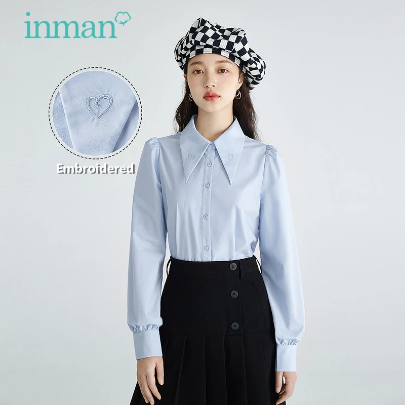 

INMAN Spring Women's Shirts Embroidered Women's Blouses Lapel Elegant Office Lady Long-Sleeve Shirts Casual Versatile Shirts