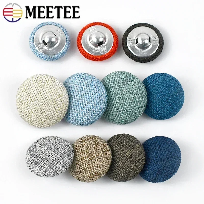 30Pcs 11-30mm Metal Linen Covered Button For Clothes Sofa Cushion Decor Round Shank Buttons DIY Suit OverCoat Sewing Accessories