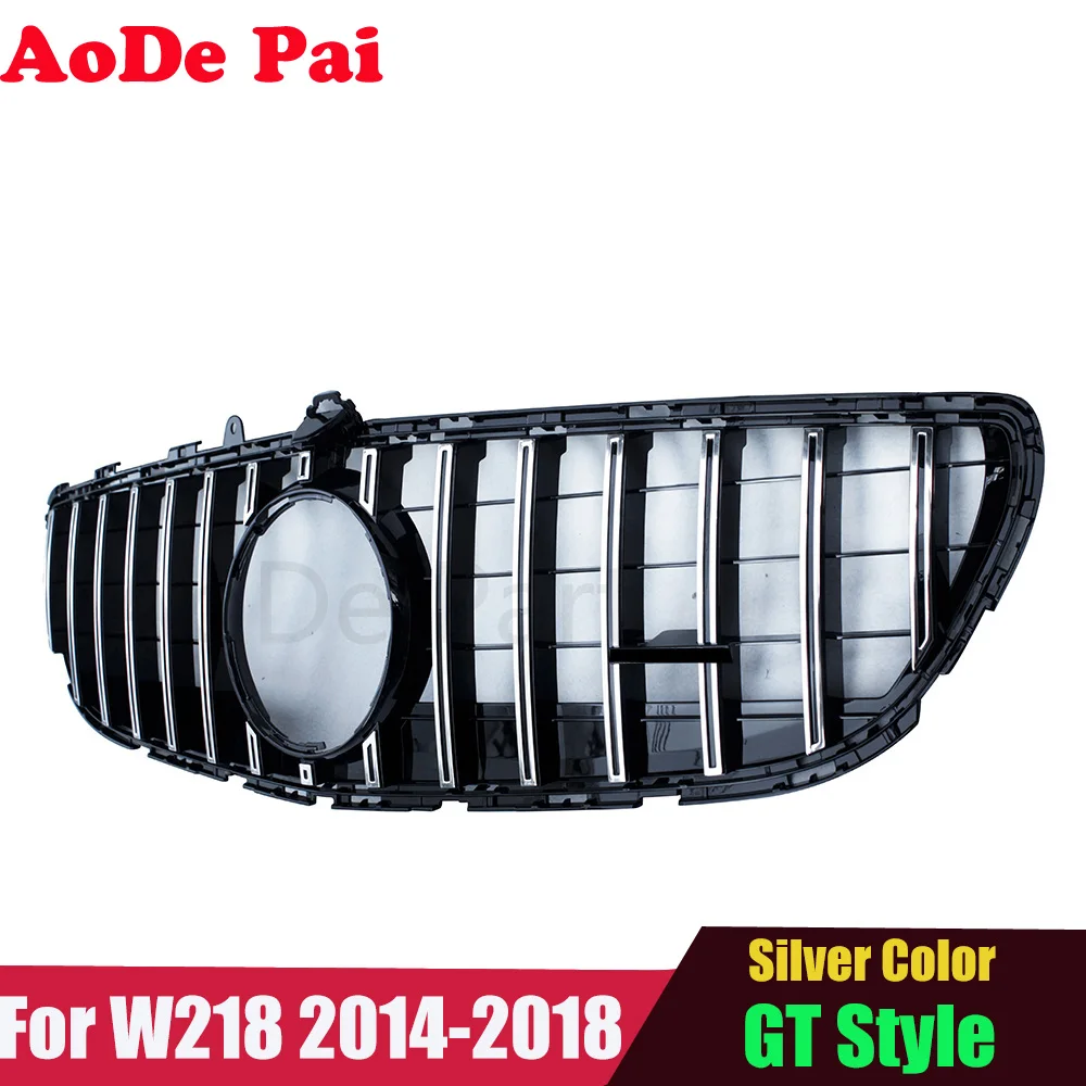 W218 Grille GTR GT Style Front Bumper Mesh Hood Grill for Mercedes CLS Class C218 Facelift 2014-2018 Silver Color