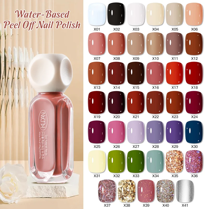 Esmalte de uñas despegable a base de agua, colorido, sin necesidad de lámpara, rojo, rosa, con purpurina, para manicura, 10ml