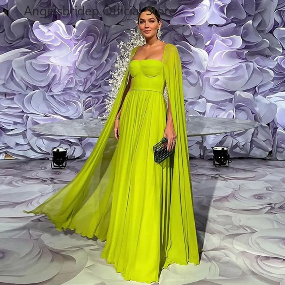 Angelsbridep mantello lungo giallo limone abiti da sera scollo a barca elegante abito in Chiffon De Soirée abito da ballo formale per le donne