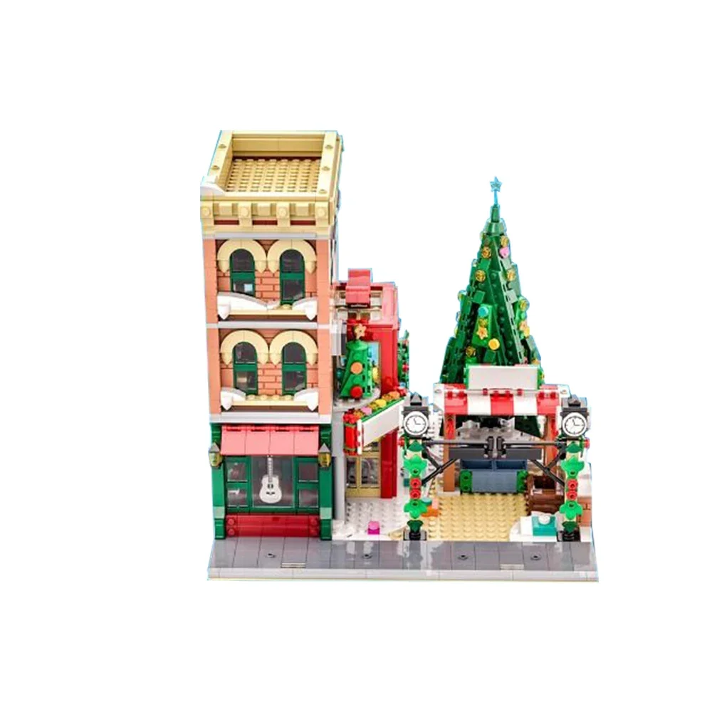 Gobricks MOC ฤดูหนาว Modular สถาปัตยกรรมบรรยากาศคริสต์มาส Street View เพลง Cafe Building Blocks อิฐของเล่นสําหรับของขวัญเด็ก