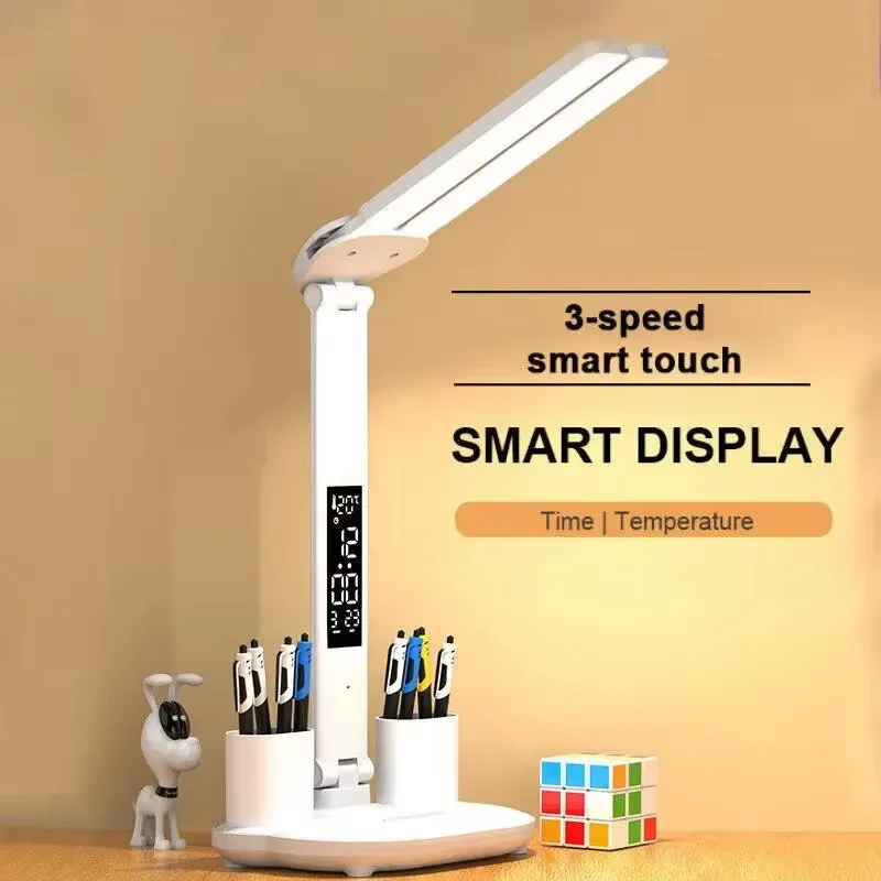 Rotativo dobrável 180 recarregável led relógio regulável lâmpada de mesa leitura luz da noite proteção para os olhos novo usb