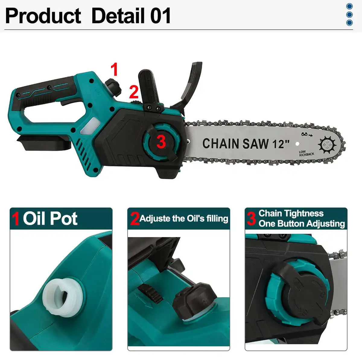 12 Inch Brushless Electric Chainsaw Automatic Oil Filling Cordless Chain Saw Garden Wood Tree Branches Cutting for Makita 20V