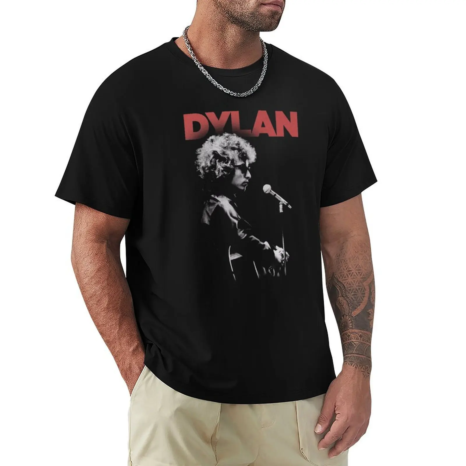 Camiseta com estampa clássica de cachorro selvagem Bob Dylan e motocicleta clássica, camisa de manga curta com estampa clássica