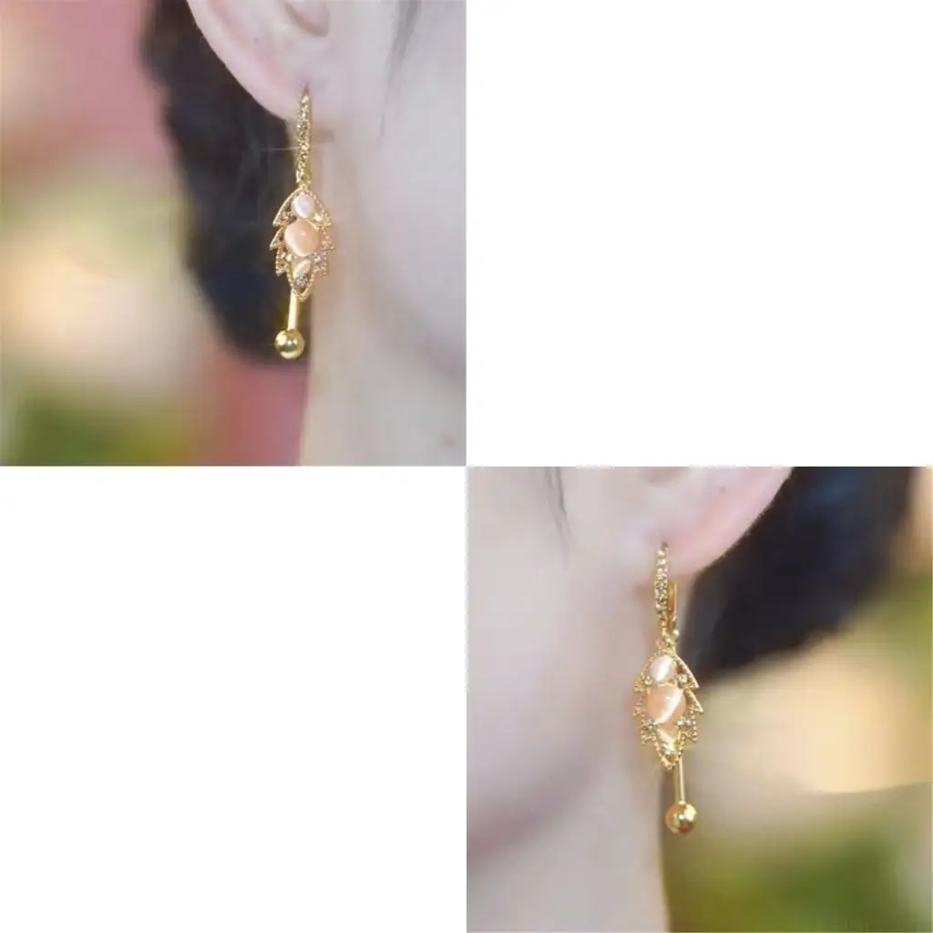 

D46E Лист Дизайн Кошачий Глаз Камень Серьги Для Женщин Легкие Повседневные Элегантные Ювелирные Изделия