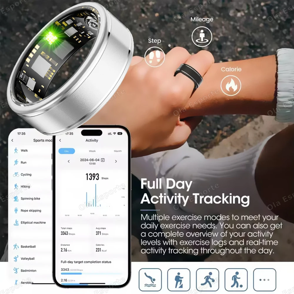 

2025 New Smart Ring Men Women, Heart Rate and Blood Oxygen Monitor Smartring IP68 & 5ATM Waterproof, Multi-sport Mode Rings Man