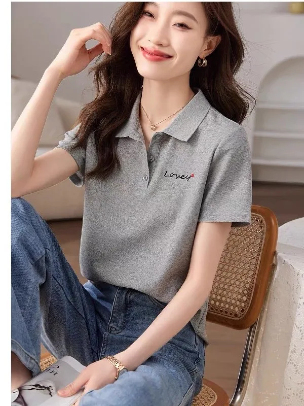 Ele Geborduurde ort Sve irt Katoenen Top voor Vrouwen Zomer Faion Outlets Dames T-shirt Pendelen Sle Loose Fit