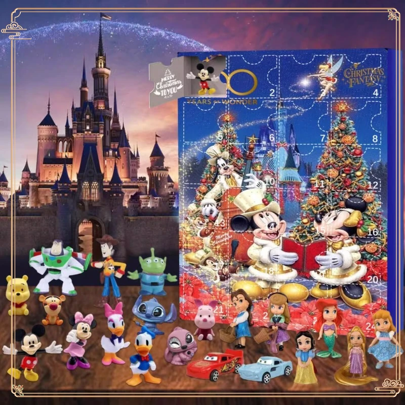 

24pcs/box Disney 100th Anniversary Christmas Figure Gift Box Mickey Mouse Stitch Advent Calendar Surprise Gift Box New Year Gift