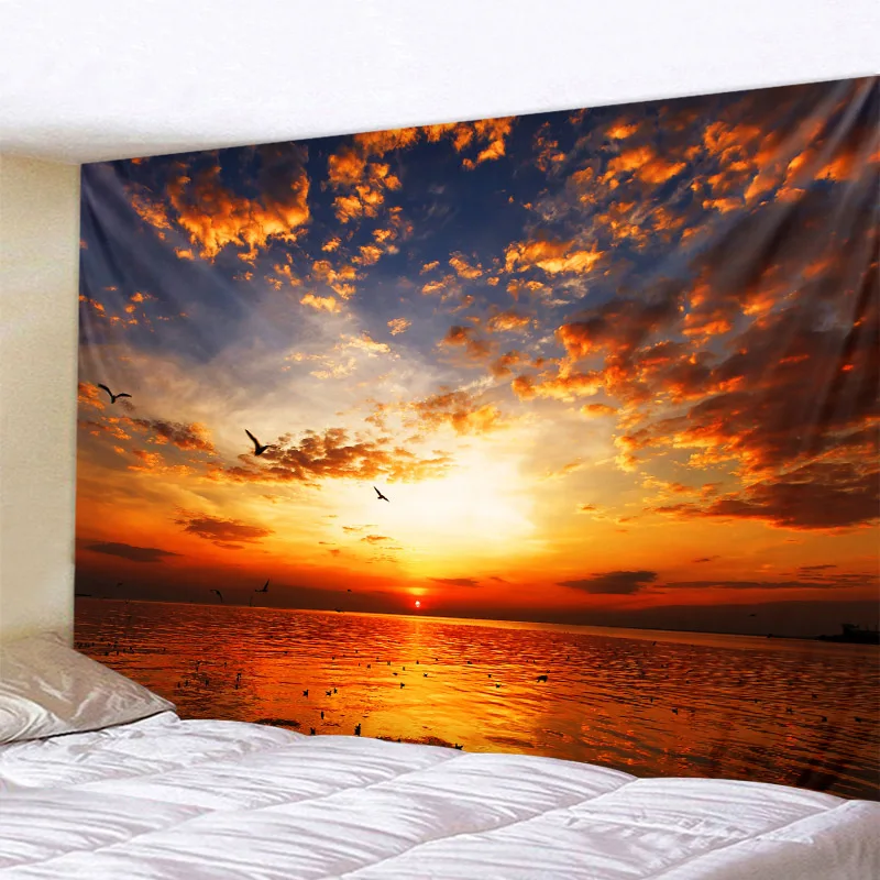 Blue Sky White Cloud Tapestry Wall Hanging Sunset Dusk Background Cloth Bohemian Room estetica decorazione della casa