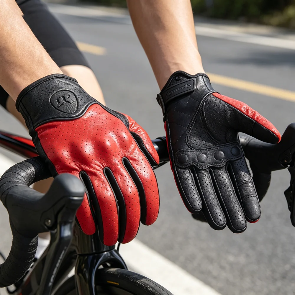 

Summer Breathable Black Red Retro Leather Motorcycle Gloves Full Finger Touchscreen Cycling EVA Shell Protector Dirt Bike Items