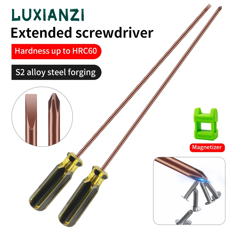 luxianzi extra longo conjunto de chave de fenda magnetica com fenda ou cruz parafuso drivers para maquina de costura home repair tool alta qualidade pc pcs 01