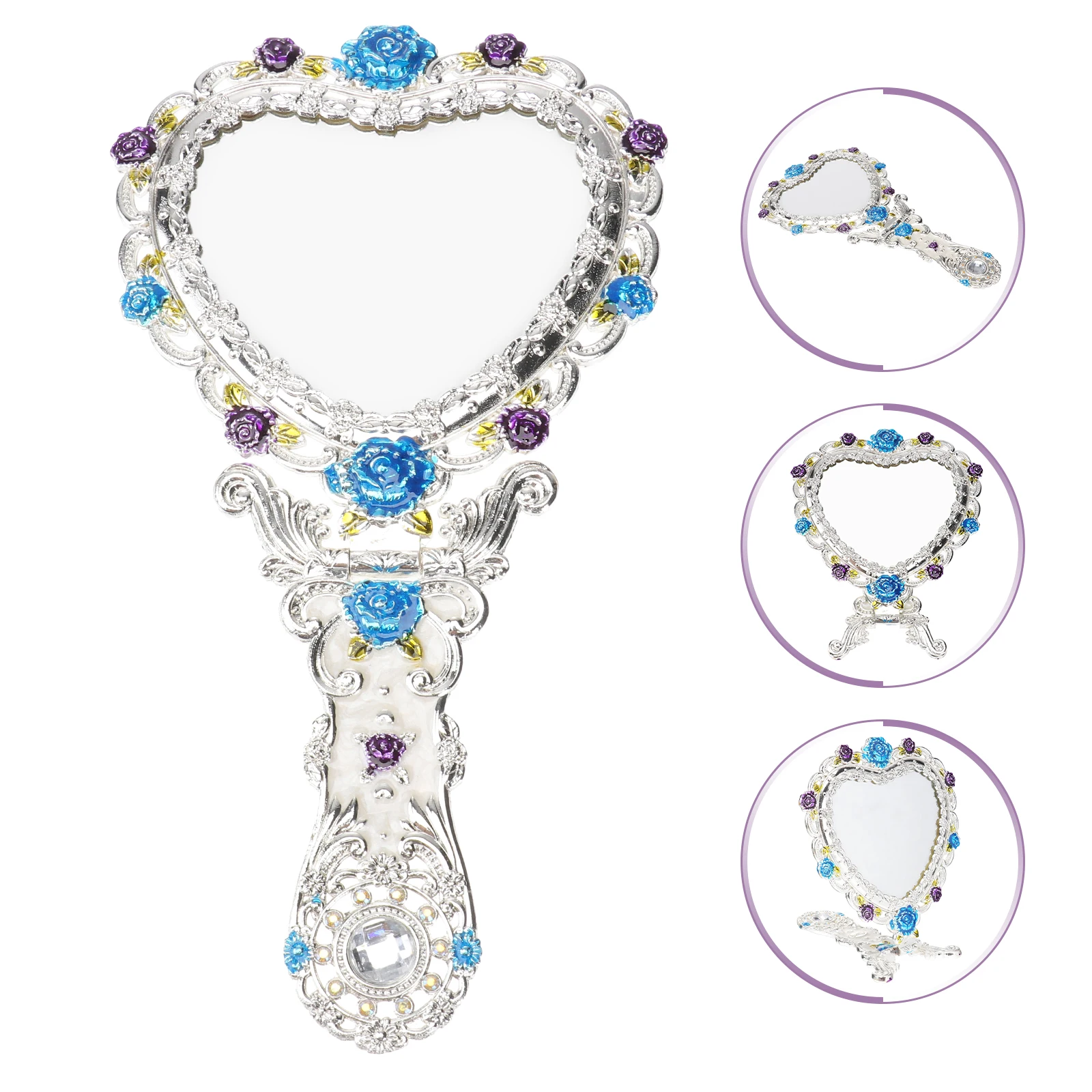 Miroir de maquillage en forme de cœur, 1 pièce, miroir à main de style palais européen pour femmes et filles, Vintage, décoratif exquis