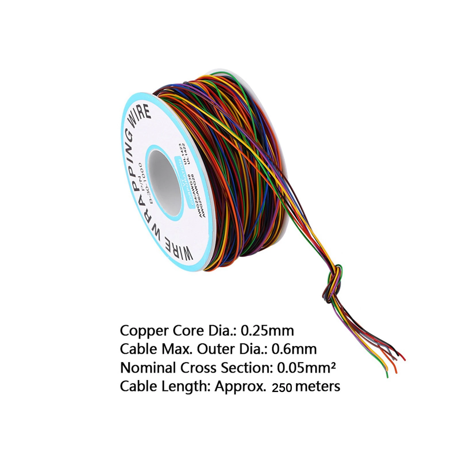 Colorful P/N B‑30‑1000 250M 8‑Wire Colored Insulation Wrapping Copper Test Cable Wrapping Wire Electric Cable Copper Cable