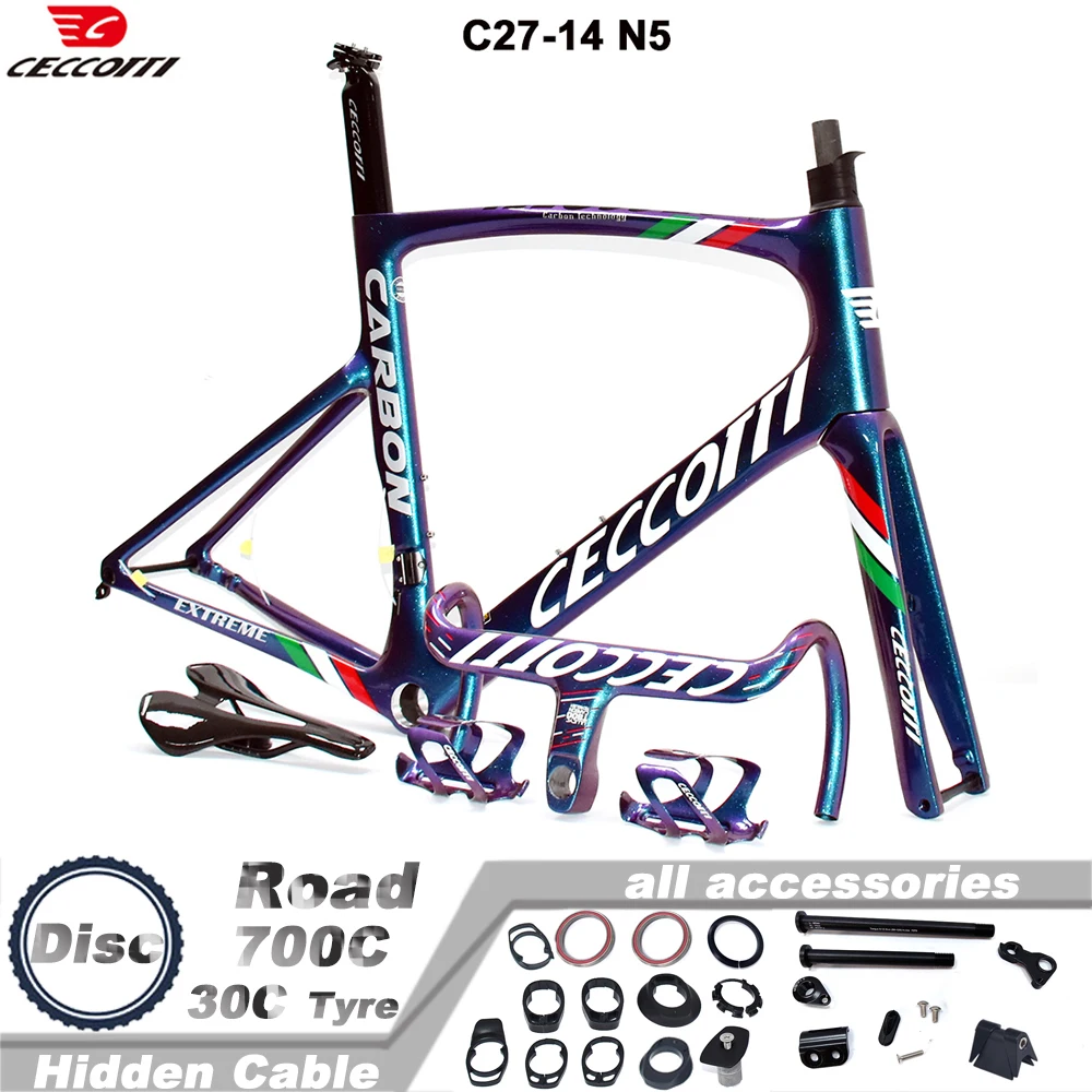 CECCOTTI RF27 Model Full Hidden Cable Carbon Frame Paint Chameleon color Road Bike Frameset T47BB Disc Brake Max tires 30