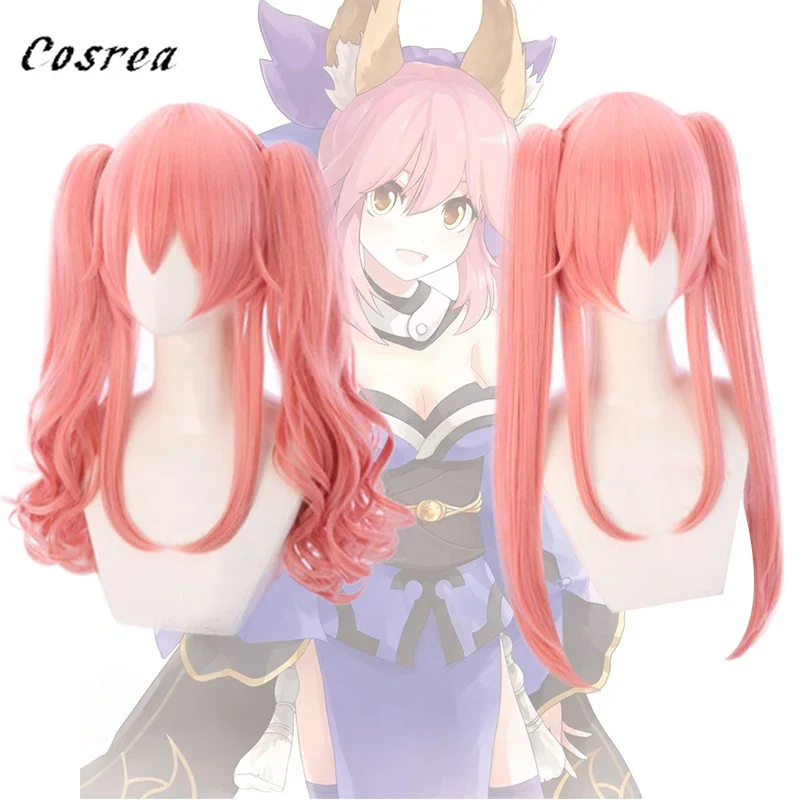 FGO Fate Grand Order EXTRA Tamamo No Mae Cosplay Wigs Long  Ponytails Curly Wig Heat Resistant Synthetic Hair Wig for Women