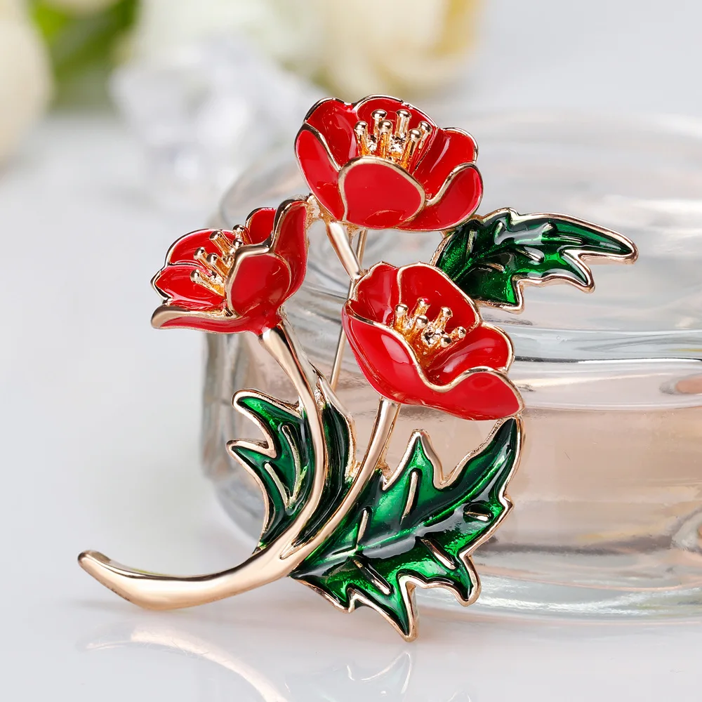 Enameled Red Poppy Flower Brooch for Women, Zinc Alloy, Princess Souvenir Pin, Jewelry Accessories, UK