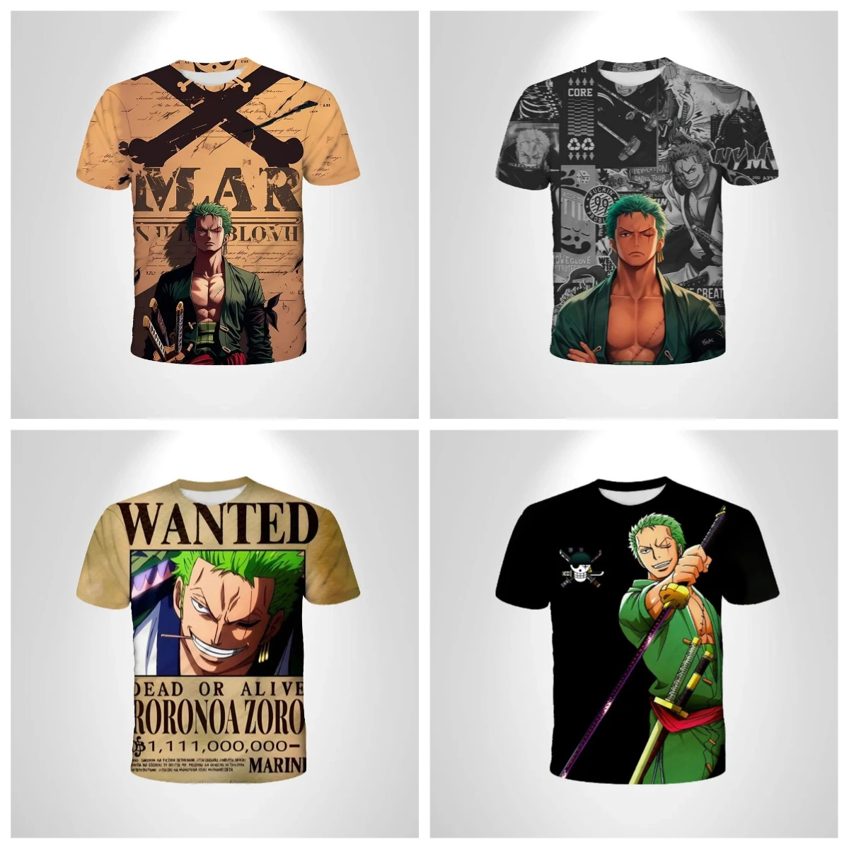 2025 Mannen Beloning Voyager King Zoro 3D Gedrukt Korte Mouw Ronde Hals T-shirt Losse Sneldrogende Casual Familie- en Kinderkleding