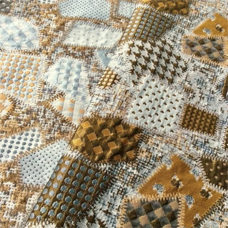 Silk polyester-cotton blended jacquard fabric spliced geometric for women's outerwear shoes and bags