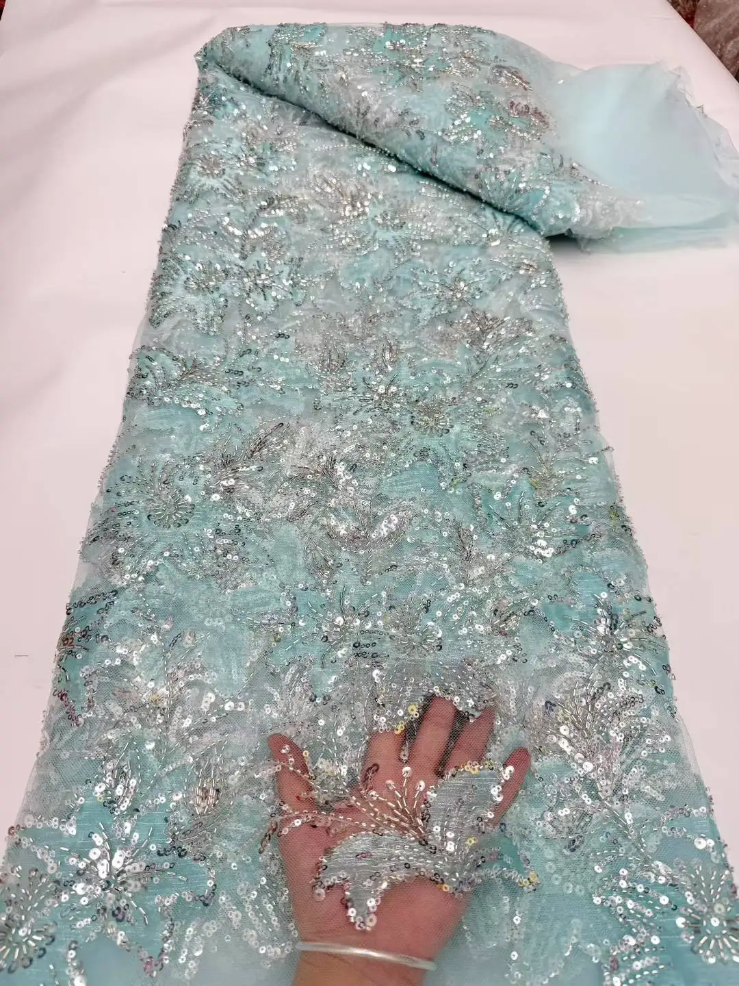 

Luxury African Beaded 2025 High Quality Nigerian Sequins With Pearl Lace French Tulle Lace Fabric For Party Dress Sewing