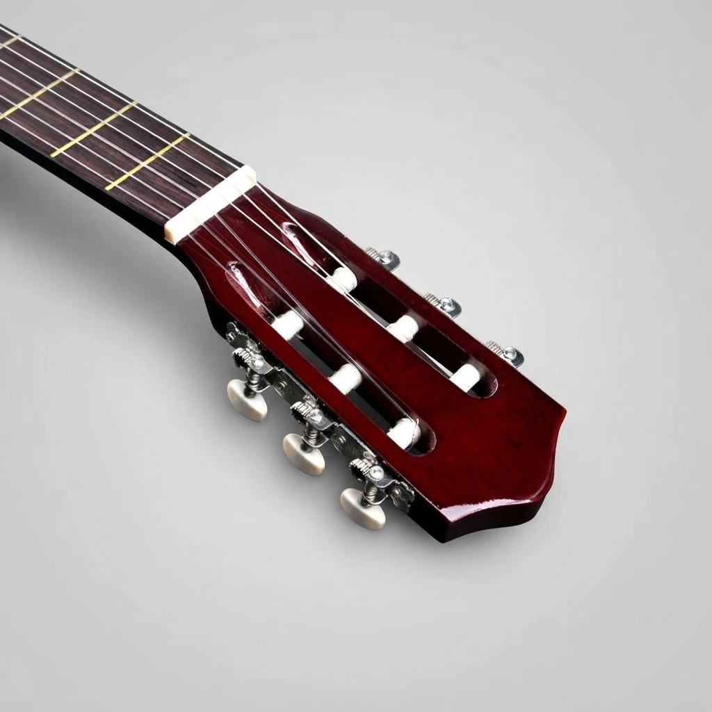 Portable Classical Guitar with Nylon Strings, Orange Top Dark Red Brown Back, Slotted Headstock, White Tuners for Beginners
