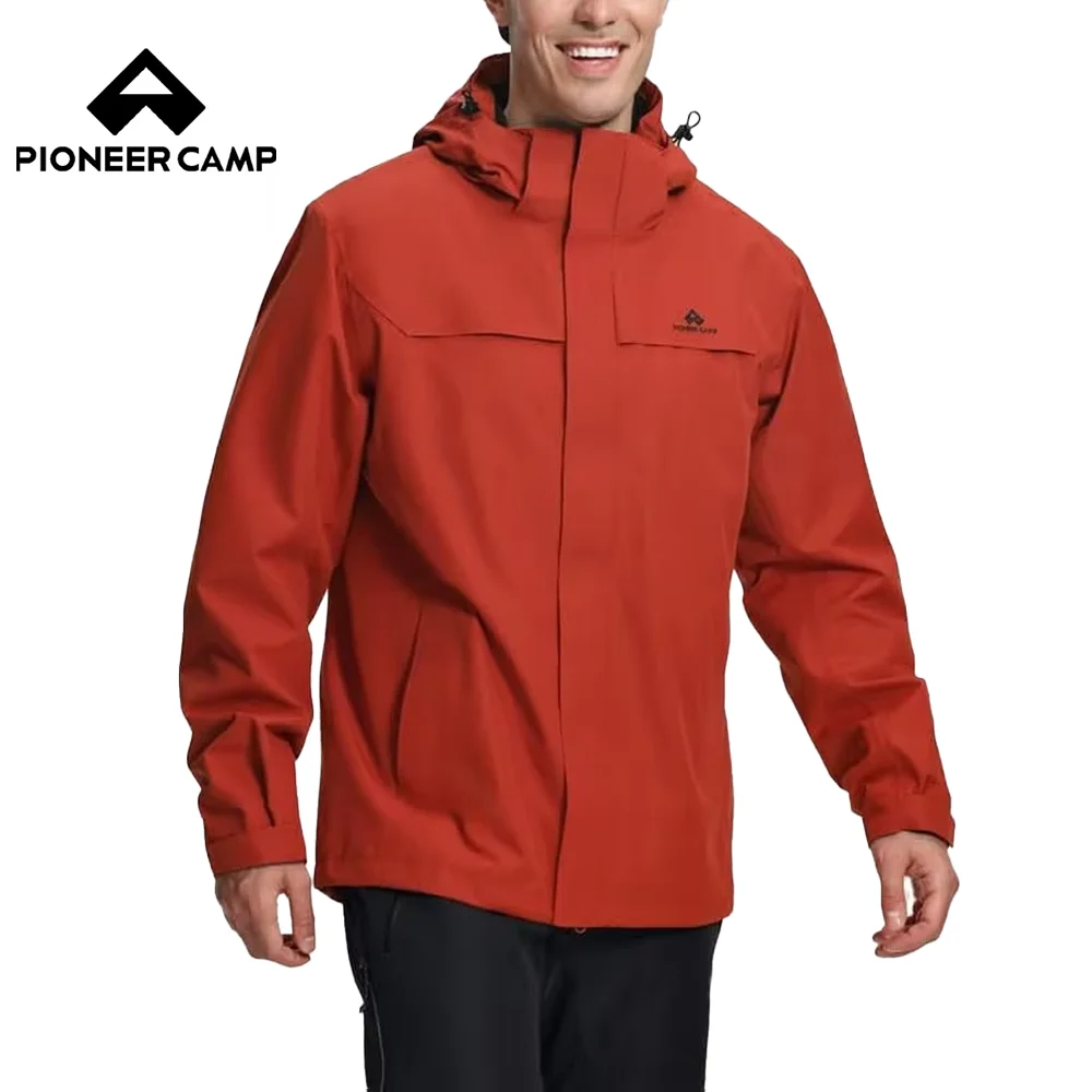 PIONEER CAMP Men's Windbreaker Jacket for Winter Waterproof with Detachable Hood Adjustable Hem Outdoor Jacket with Velcro