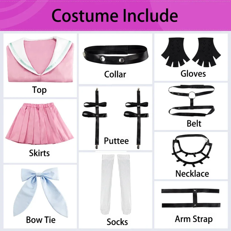 Gioco Anime Danganronpa V3 Miu Irama costume cosplay parrucca ragazze vestito rosa vestito da marinaio gonna occhiali set completo abiti di Halloween