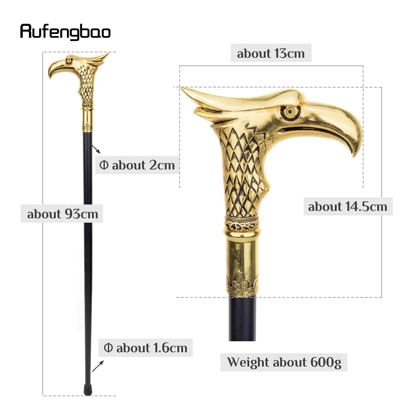 Bastone da passeggio alla moda con giunto singolo Golden Eagle Bastone da passeggio decorativo per vampiro Cospaly Party Crosier di Halloween 93 cm