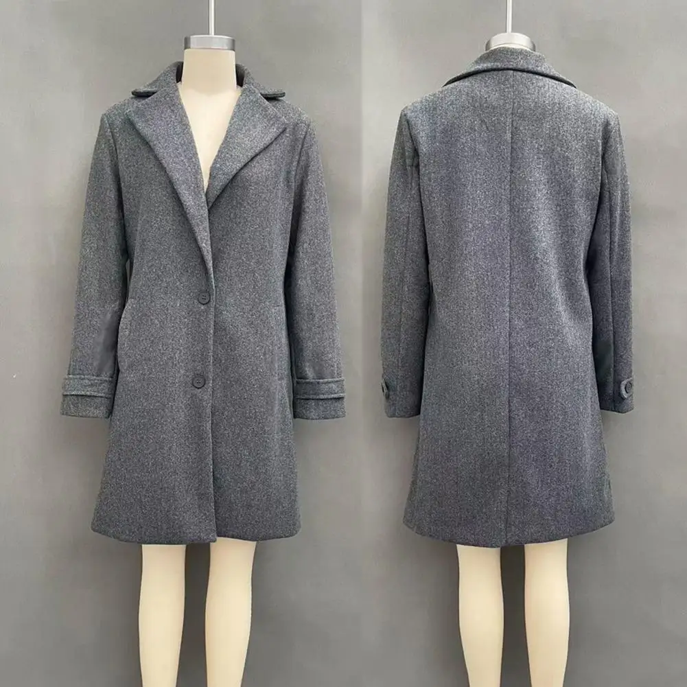 Wear Long Jacket Women’s Wool Long Coat Notch Lapel Overcoat with Pockets Single Breasted Solid Color Trench Coat for Fall