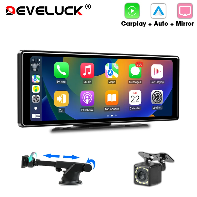 Develuck Universal 10.26'' Android Auto Carplay Screen Car Radio Multimedia Video Player Portable MP5 Intelligent System WIFI BT