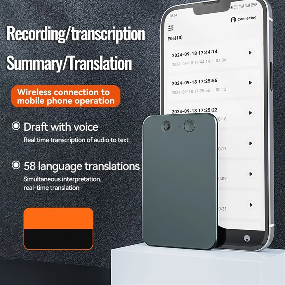 AI ChatGPT-4 App Phone Call Activated Voice Recorder Transcribe Summarize LanguageTranslation Smart Magnet Adsorb 32GB-Sunrise