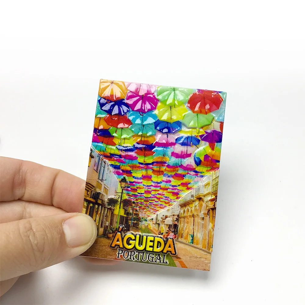 

Portuguese Aguda Colorful Umbrella Street View Resin Refrigerator Magnet