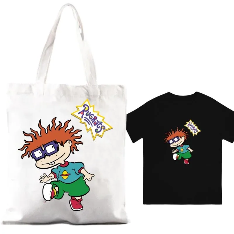 Cartoon R-Rugrats Cool Women Shoulder Bags Couple Combination Clothes Short Sleeve Collar Fashion T shirt Man Cotton