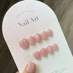 10Pcs Handmade Press On Nails Short Glitter French Fake Nails Full Cover Pink 3D Diamond Butterfly Design Wearable Nail Tips Art
